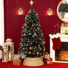 2.25 ft  Rustic Christmas Tree Skirt, Plastic Woven Christmas Tree Collar, Natural