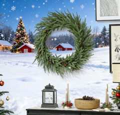 Christmas Wreath, Artificial Norfolk Pine Wreath with Pine Cones and 88 Realistic Branches for Door