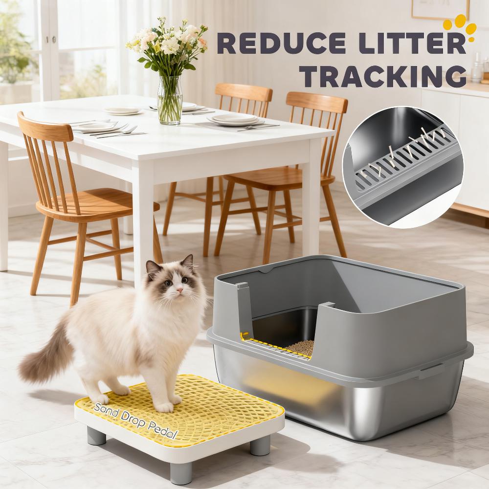 Stainless Steel Cat Litter Box with High Sides, Metal Cat Litter Box with Scoop