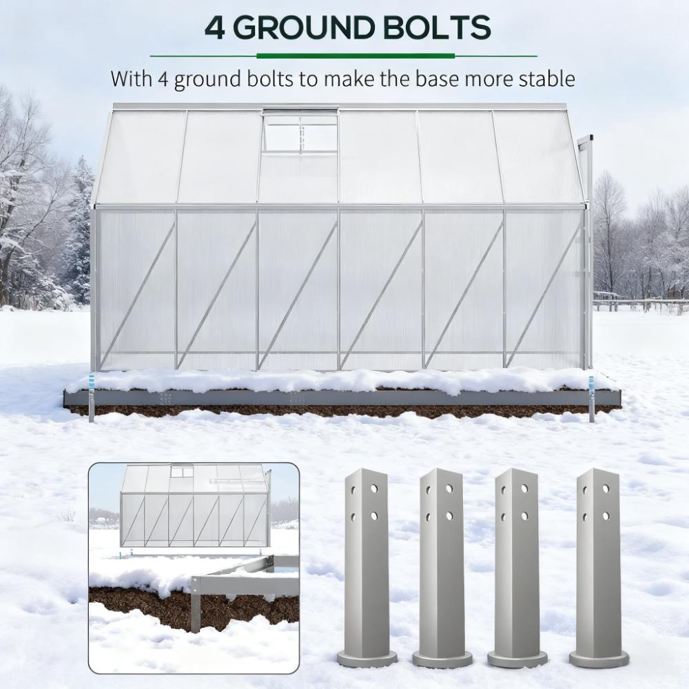 Silver  Walk-in Heavy Duty greenhouse 12.3' W x 6.2' D x 6.5' H Greenhouse with Aluminum Frame  for Winter