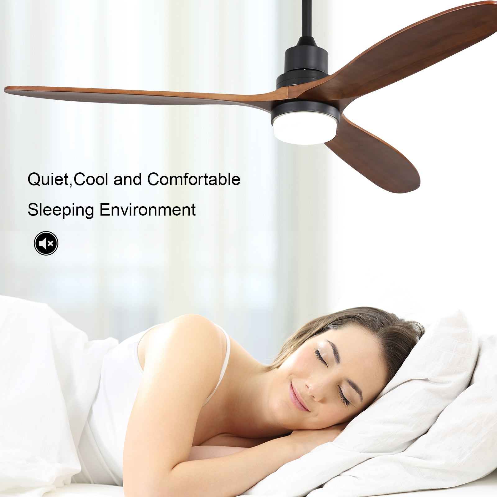 60 Inch Ceiling Fan With Lights 3 Solid Wood Fan Blade, Noiseless DC Motor Remote Control, 3 Downdrods Outdoor Ceiling Fan