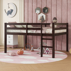Full Rubber Wood Loft Bed with Ladder,Espresso