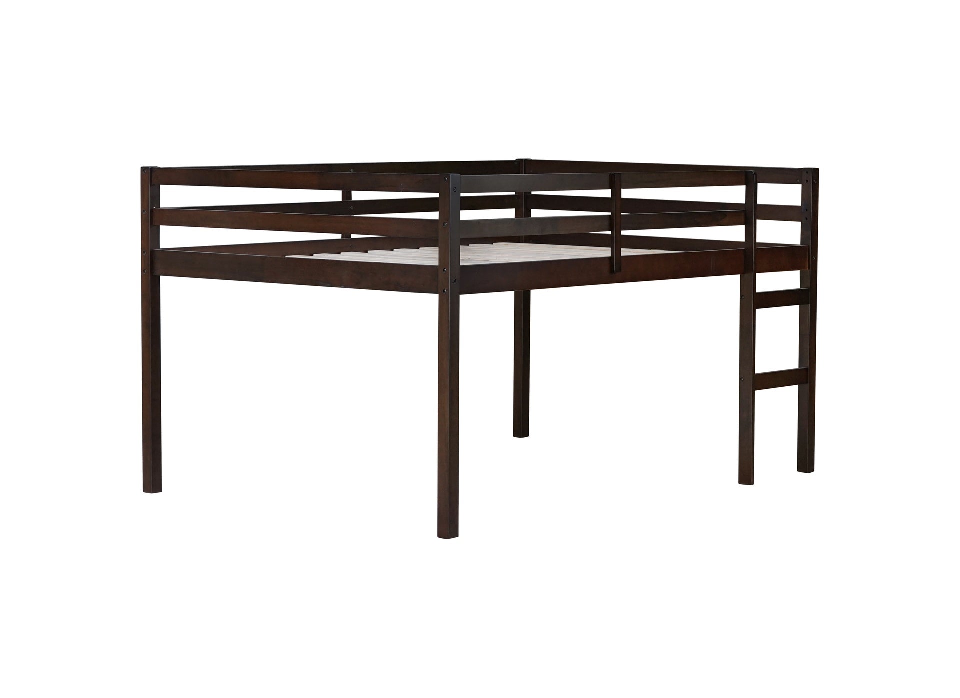 Full Rubber Wood Loft Bed with Ladder,Espresso