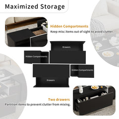 U-Can 47.2''-72.7'' Extendable Coffee Table, Multi-Functional Coffee Table with High-Gloss Finish, Coffee Table with 2 Hidden Storage Space and 2 Drawers for Living Room