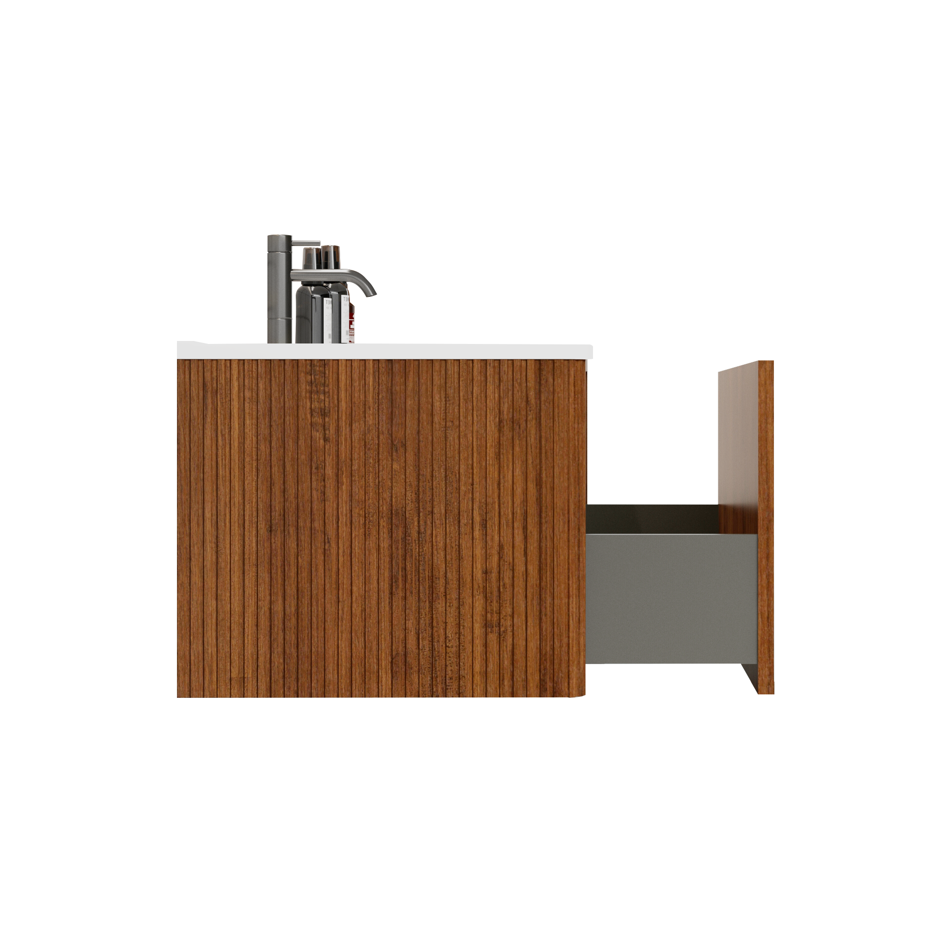 Etna 36" Striped Walnut Bathroom Vanity with White Ceramic Sink, Wall Mounted Floating Bathroom Vanity for Modern Bathroom, KD