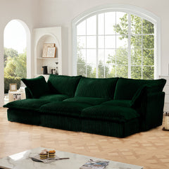 Living Room Sofa Slipcovered Sofa 3 Seater Sofa With 3 Ottomans, Oversized 3-Seat Sleeper Sofa Bed Home Theater Sofa, Corduroy, Green