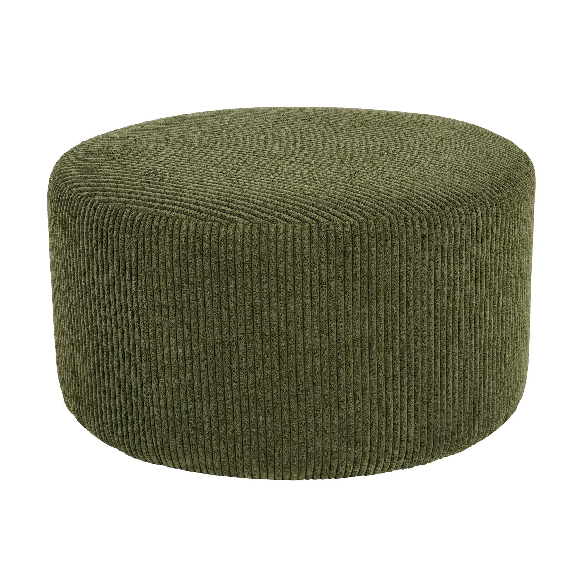Upholstered Round Ottoman,Olive Green,Corduroy