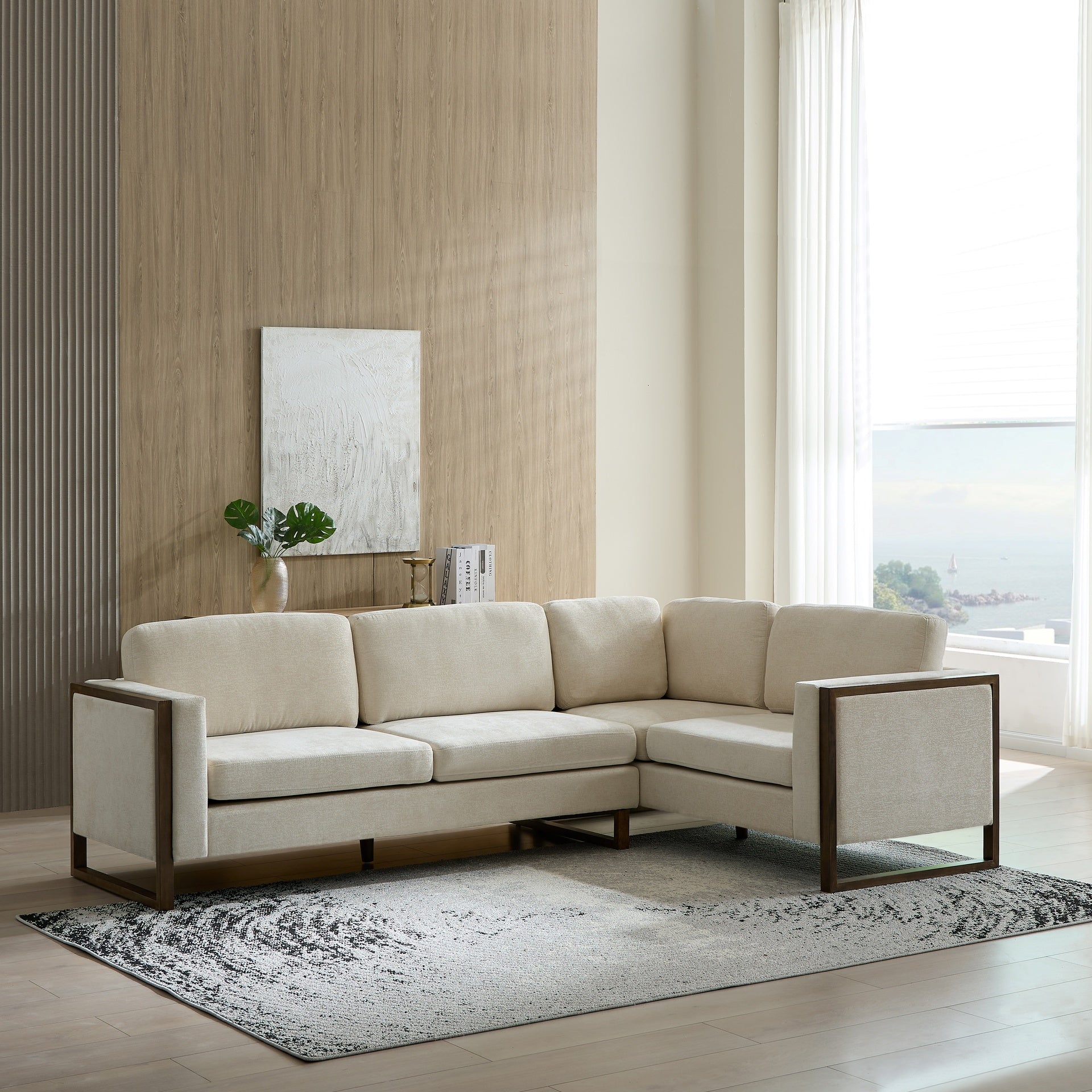 Otis 104 in. Square Arm 2-piece L Shaped Sectional Chenille Sofa,Living Rooms,Bedrooms,Apartment Office