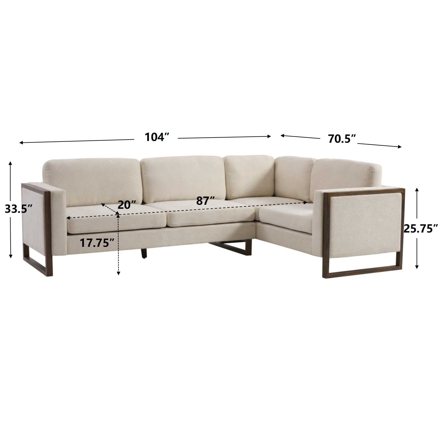 Otis 104 in. Square Arm 2-piece L Shaped Sectional Chenille Sofa,Living Rooms,Bedrooms,Apartment Office