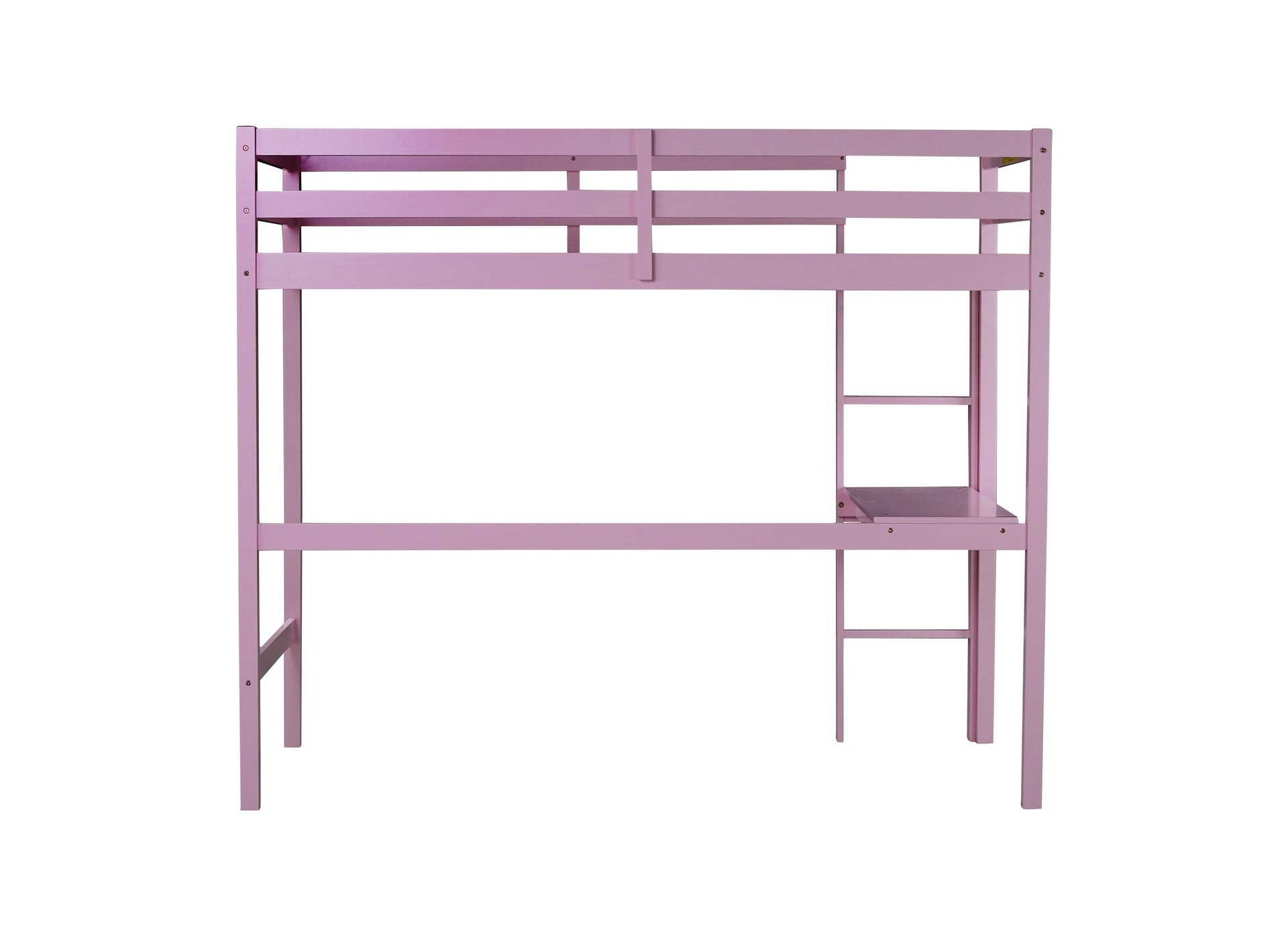 Twin High Loft Bed, Rubber Wood  Loft Bed with Safety Guardrail, built-in desk, ladder,Pink