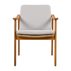 Outdoor Dining Chairs Set of 2, Teak Color Acacia Wood Frame, Brown PE Wicker, Grey Waterproof Cushion, Ideal for Patios, Gardens
