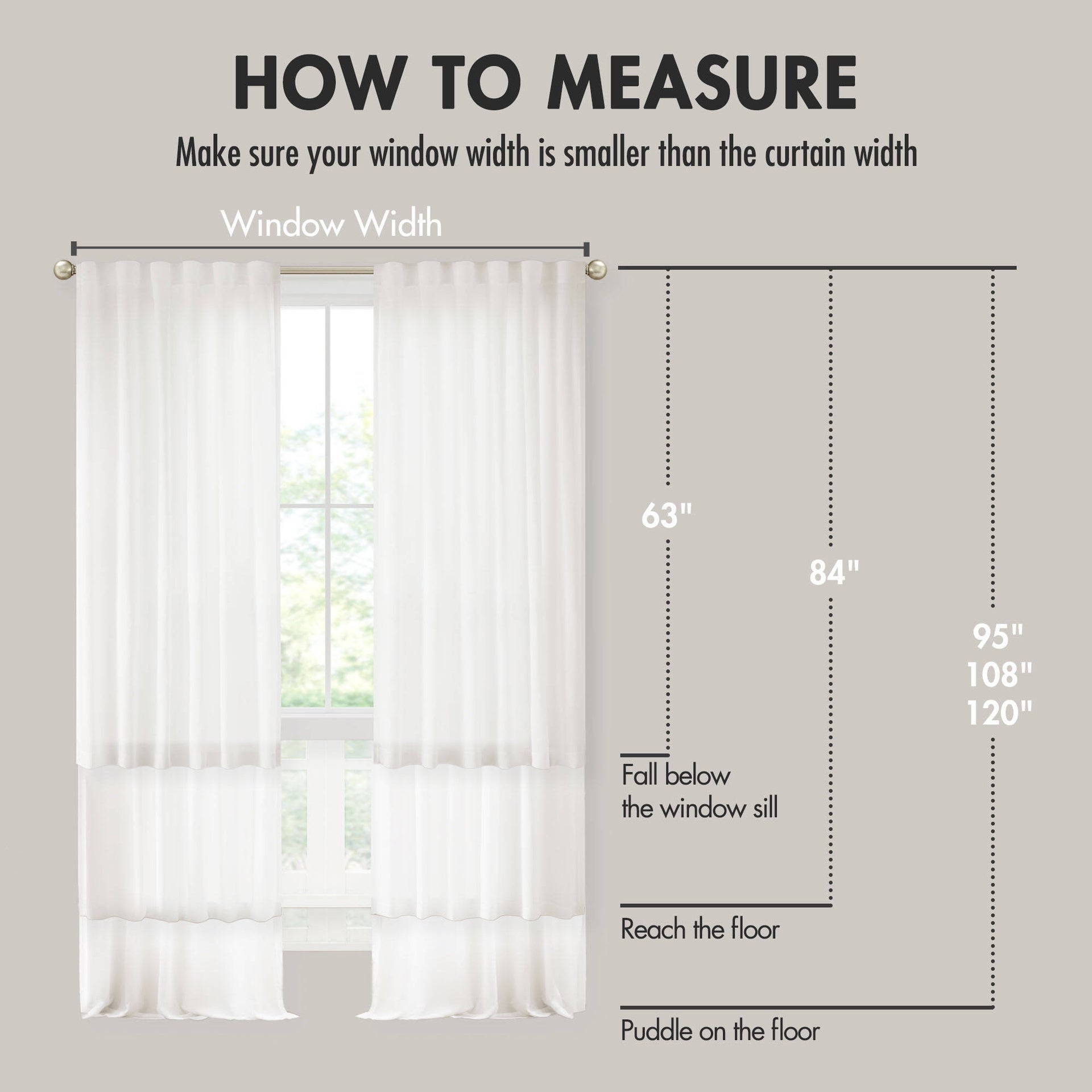 2 PCS 52x120" Rod Pocket with Back Tab Privacy Curtain Pair White