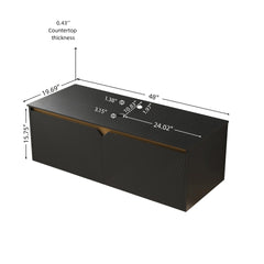 RUBEN 48" Wall-Mounted Black Plywood Cabinet and Black Sintered Stone Countertop, NO Basin, NO Faucet and Sink Cover