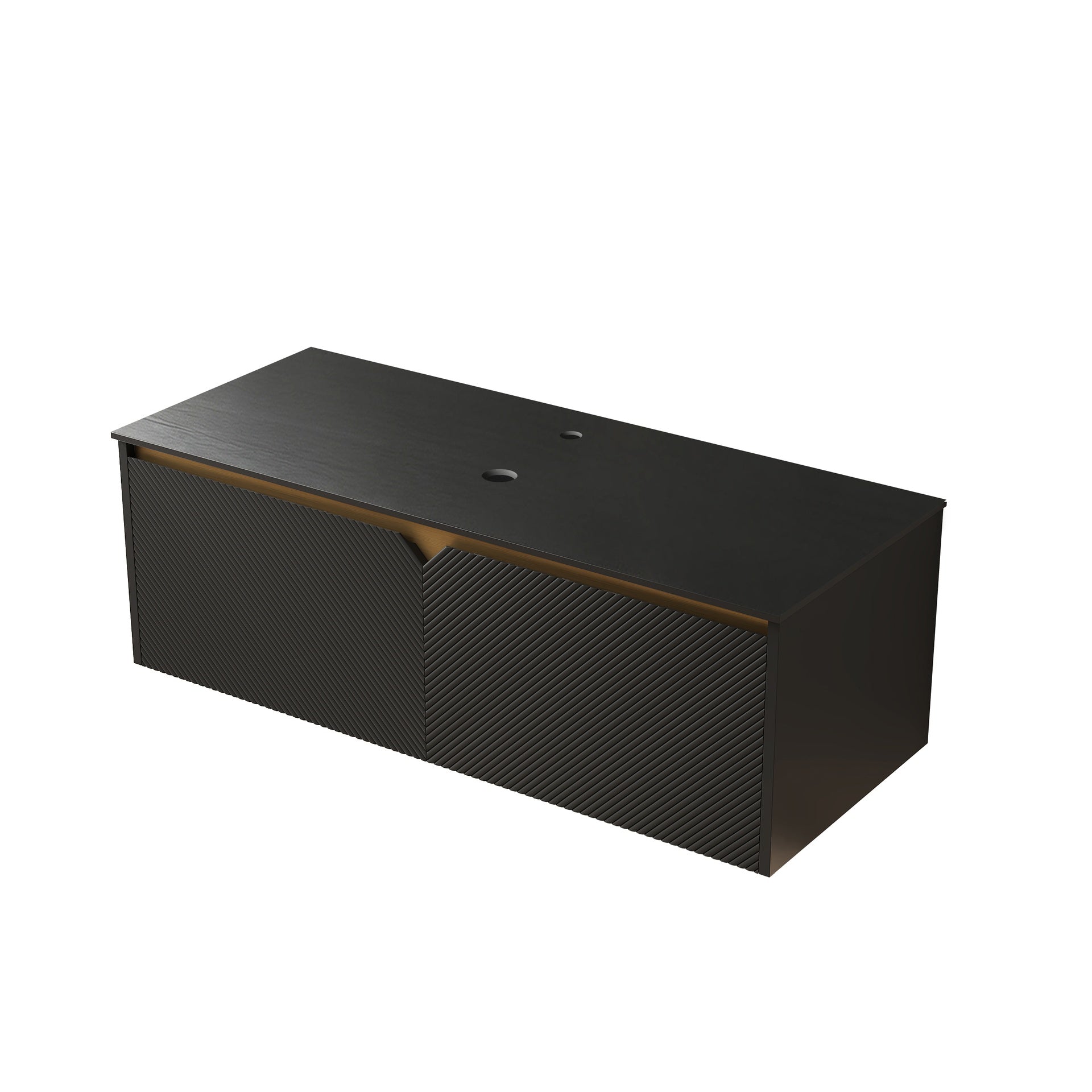 RUBEN 48" Wall-Mounted Black Plywood Cabinet and Black Sintered Stone Countertop, NO Basin, NO Faucet and Sink Cover