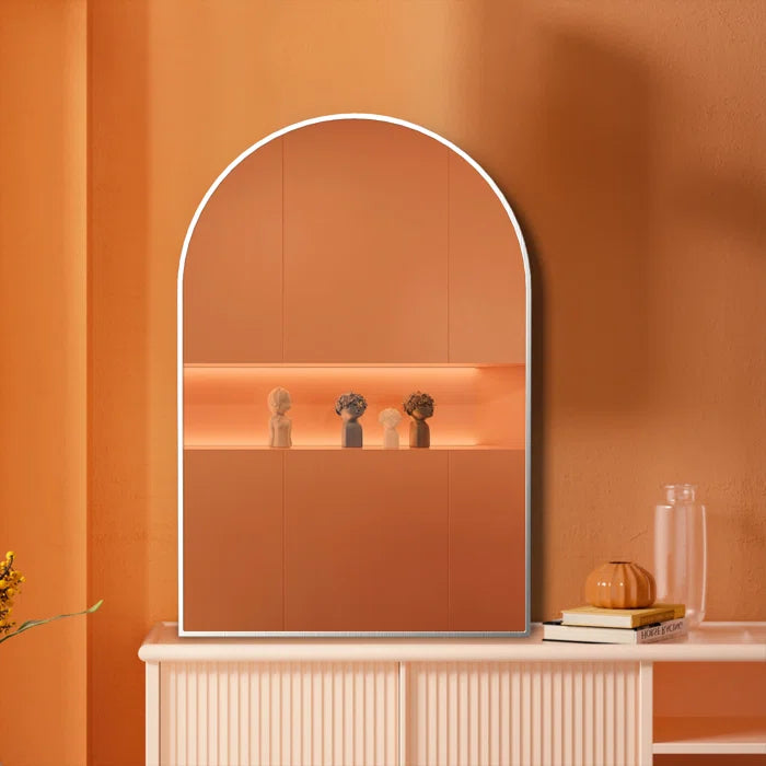20x30 Inch Silver Metal Framed Arched Bathrrom Mirror for Wall.(W2203134107)