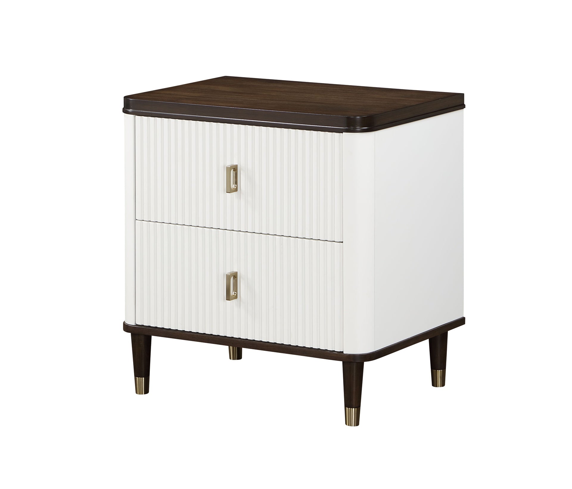 White and Brown 2-Drawer Nightstand with USB Port