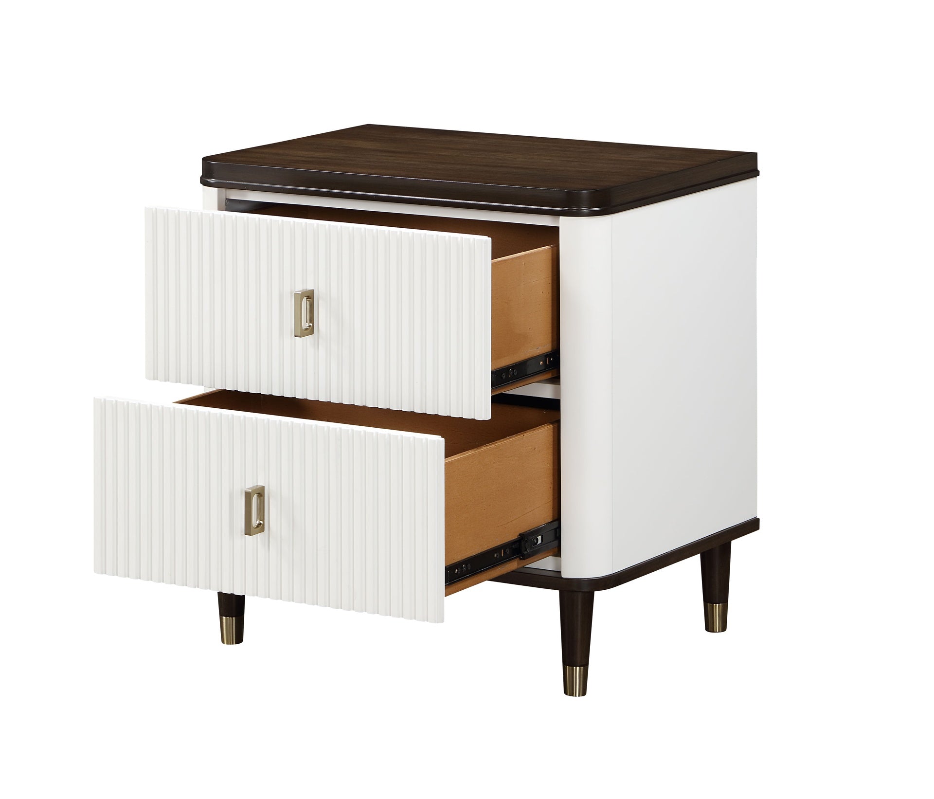 White and Brown 2-Drawer Nightstand with USB Port