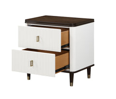 White and Brown 2-Drawer Nightstand with USB Port