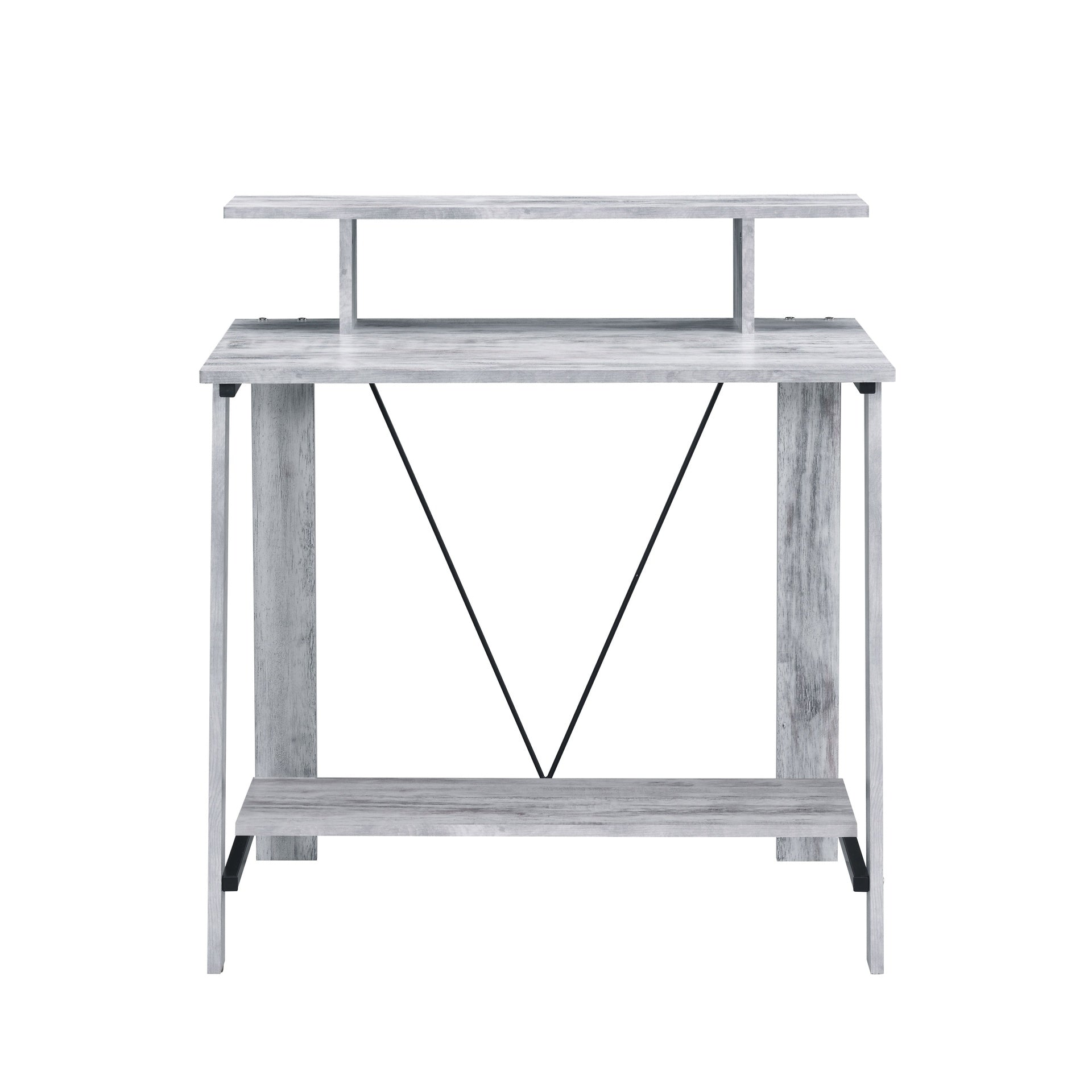 Antique White and Black Writing Desk with Upper Shelf