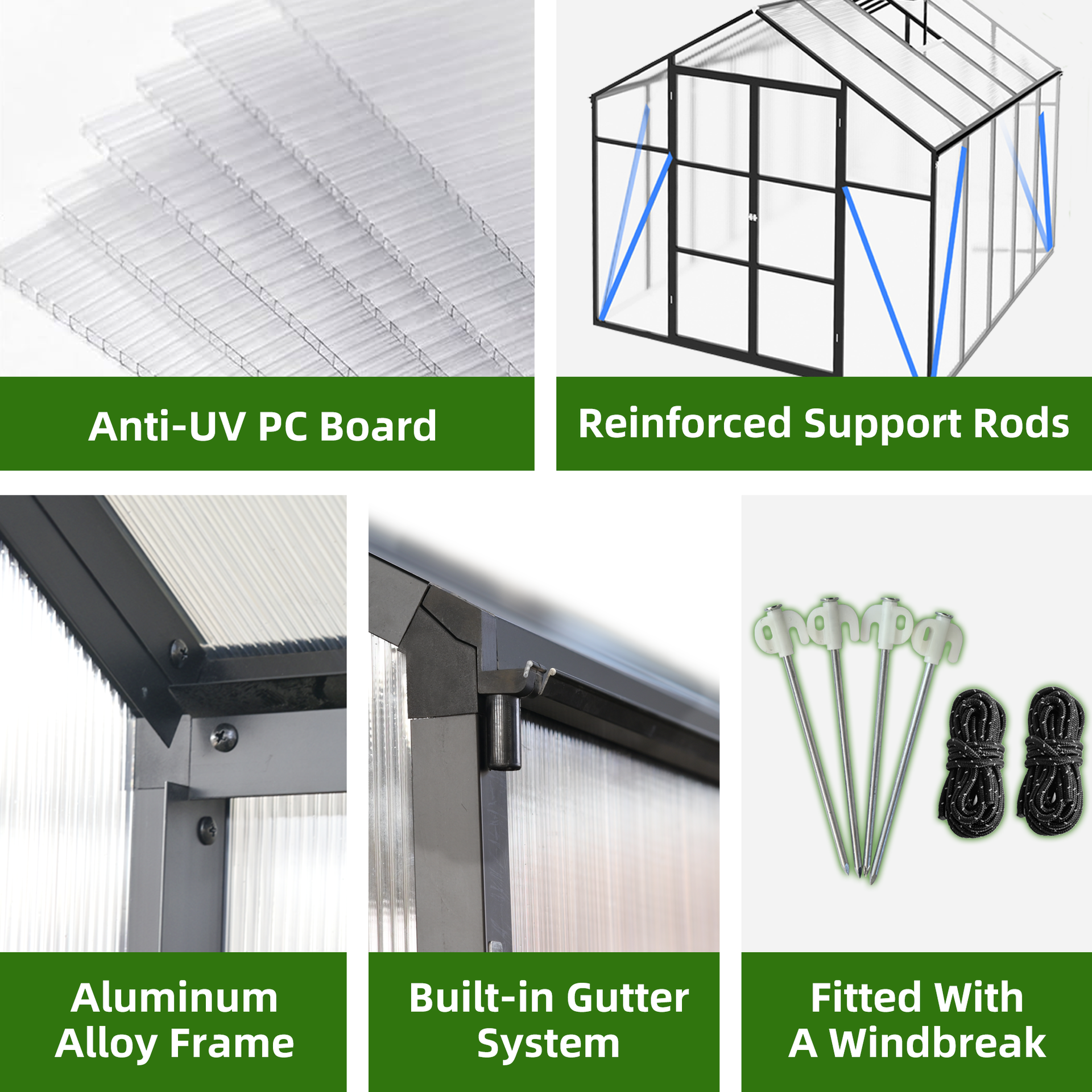 Newly Design Aluminum Frame greenhouse 8x10 FT Polycarbonate Greenhouse Heavy Duty Walk-in Greenhouses for Garden Backyard in All Season