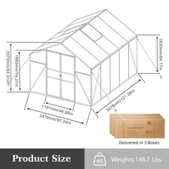 Newly Design Aluminum Frame greenhouse 8x10 FT Polycarbonate Greenhouse Heavy Duty Walk-in Greenhouses for Garden Backyard in All Season