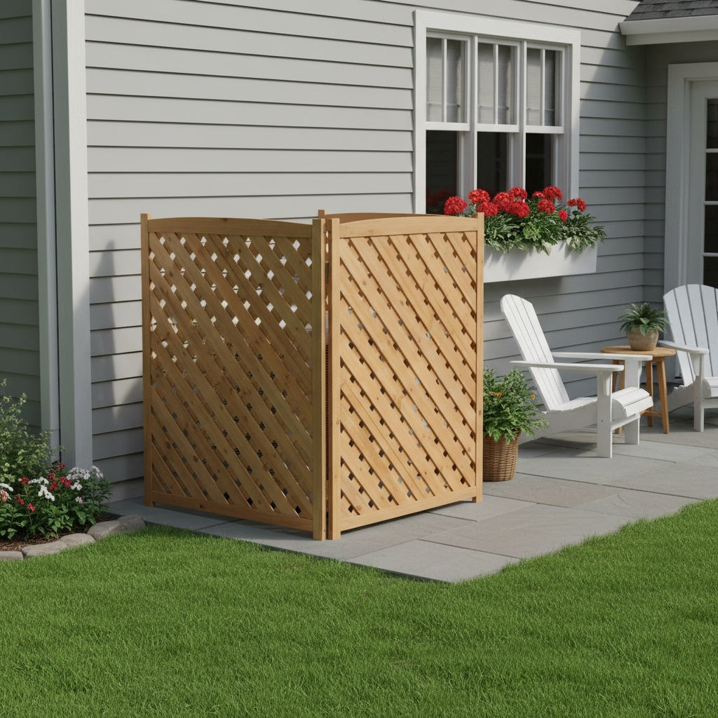3-Panel Outdoor Air Conditioner Fence Screen, Outside Wood Privacy Fence, 32" W x 38" H