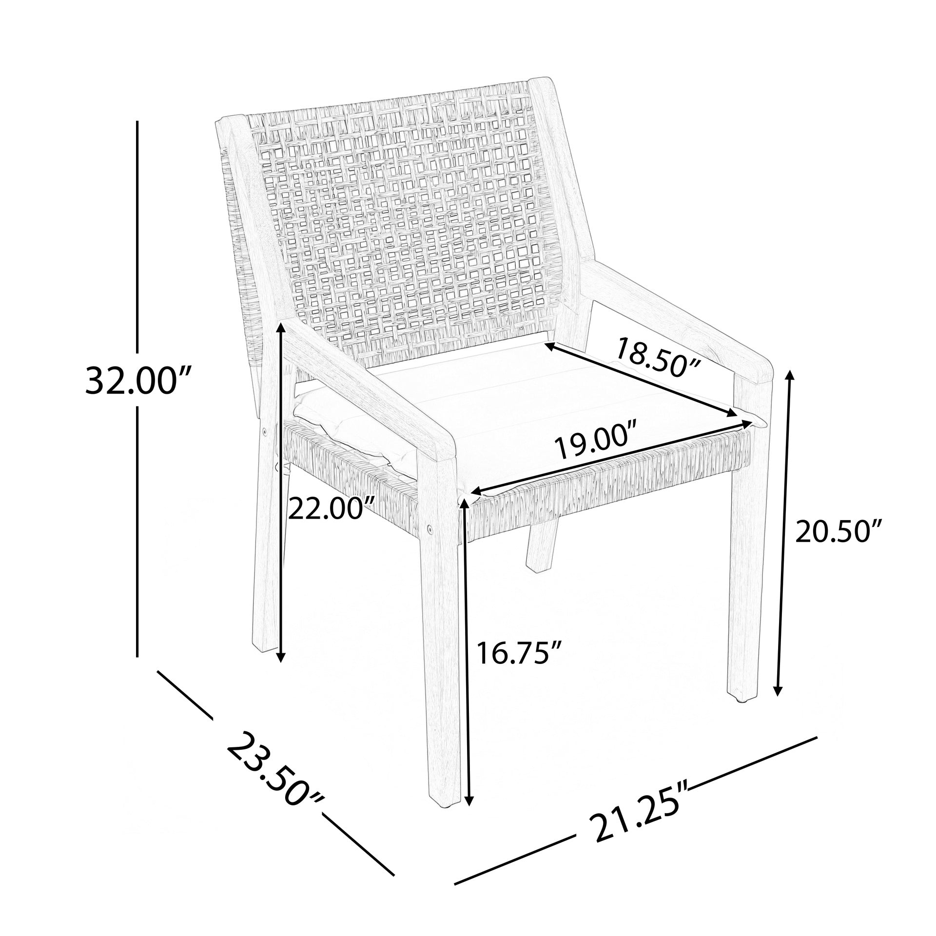 OUTDOOR DINING CHAIR SET-Acacia Wood and Wicker with Cream Cushion Patio Furniture-Teak finish & wicke Brown ,Suitable for large gatherings-set of 4(N770P272397G(2-box))