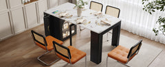 TREXM Extendable Dining Table with 3 Removable Middle Leaves, Mobile Rolling Island Table with Power Outlet, Saving-space Cabinet with Storage for Dining Room and Living Room (BLACK AND MARBLE WHITE)