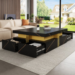 Modern Black Square Storage Coffee Table With 4 Drawers