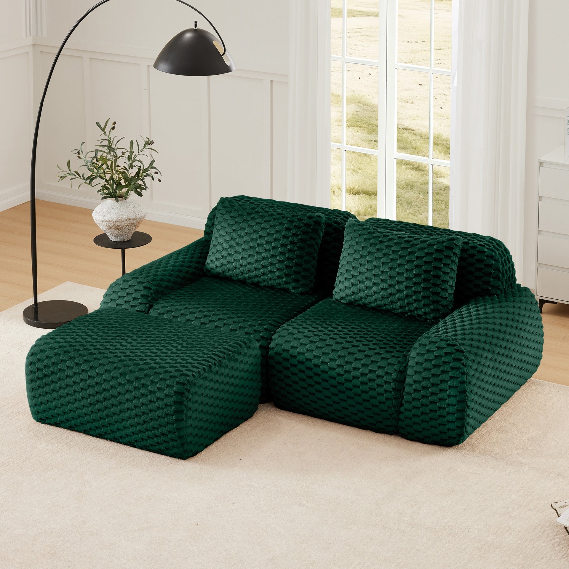 82" Modern L-Shaped Modular Sectional Sofa for Living Room,Flannelette Fabric,Oversized 2-Seater Couch,Deep Seat,Boneless sofa,Movable Ottoman,Buckle connection,Anti-slip Design,No Assembly,Green