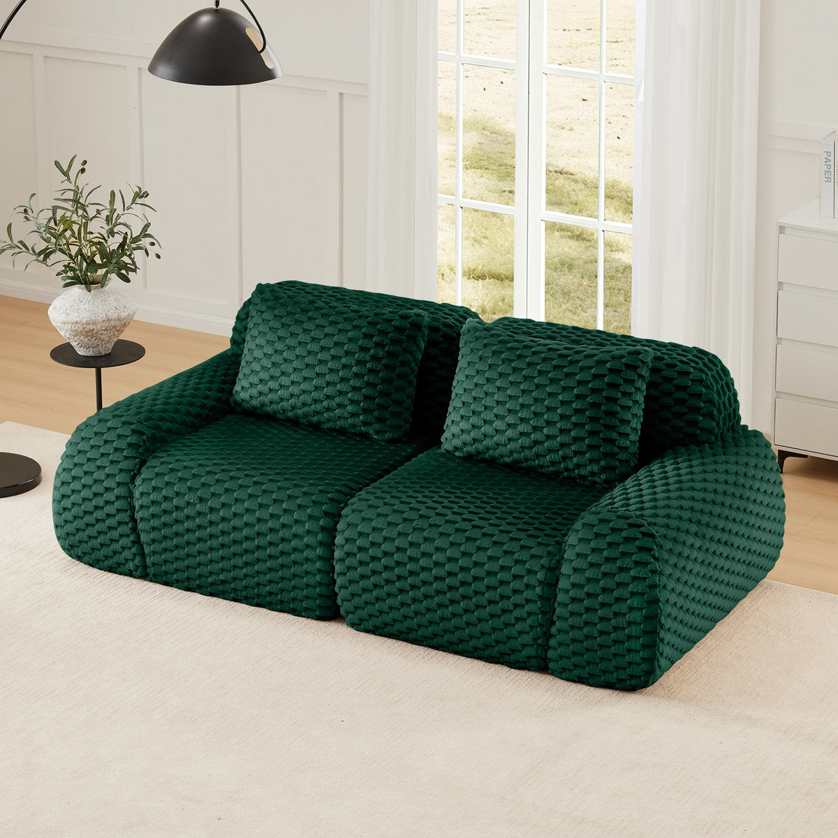 82" Modern Modular Sectional Sofa for Living Room,Flannelette Fabric,highly textured,Oversized 2-Seater Couch,Deep Seat,Deep Seat,Boneless sofa,Buckle connection,Anti-slip Design,No Assembly,Green