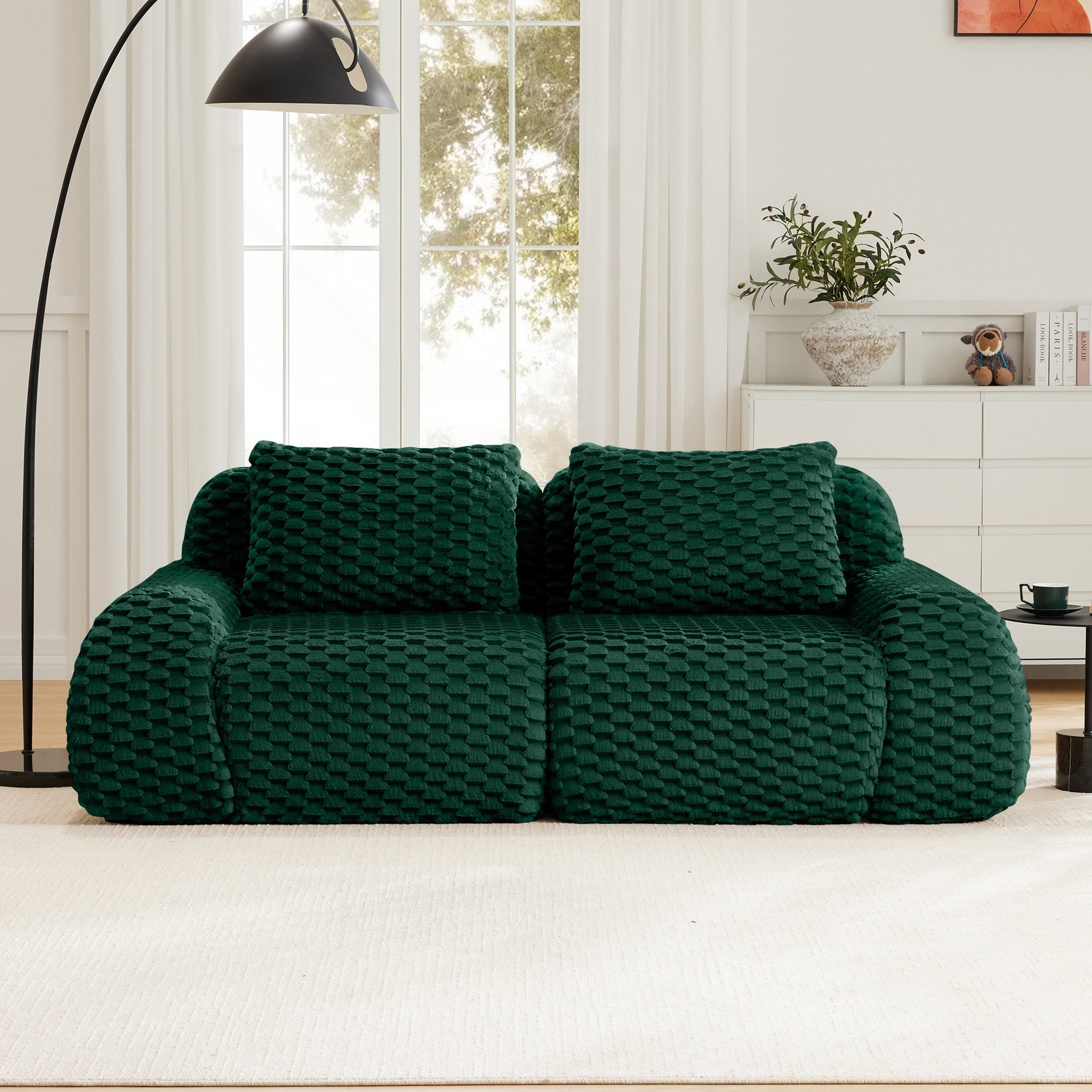 82" Modern Modular Sectional Sofa for Living Room,Flannelette Fabric,highly textured,Oversized 2-Seater Couch,Deep Seat,Deep Seat,Boneless sofa,Buckle connection,Anti-slip Design,No Assembly,Green