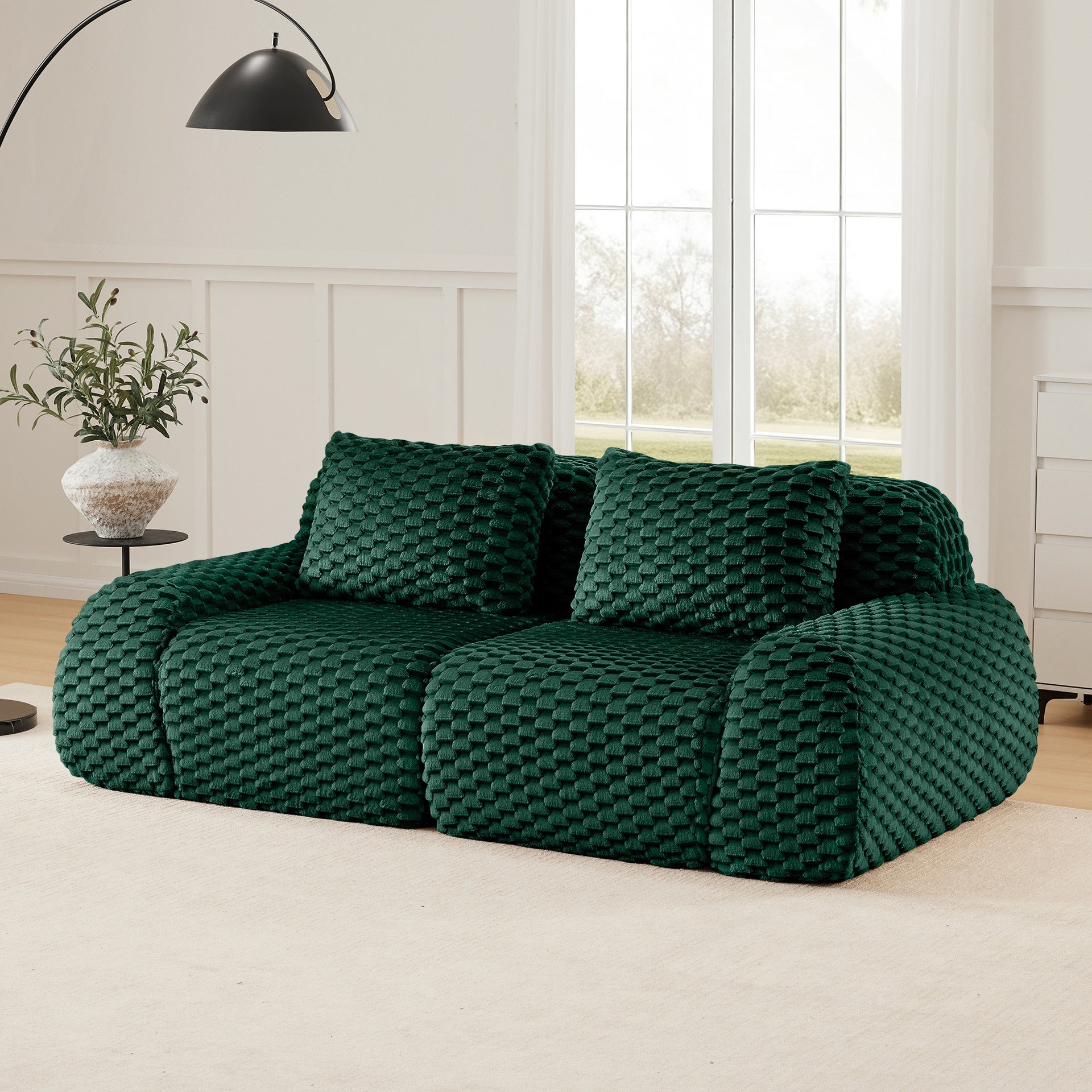 82" Modern Modular Sectional Sofa for Living Room,Flannelette Fabric,highly textured,Oversized 2-Seater Couch,Deep Seat,Deep Seat,Boneless sofa,Buckle connection,Anti-slip Design,No Assembly,Green