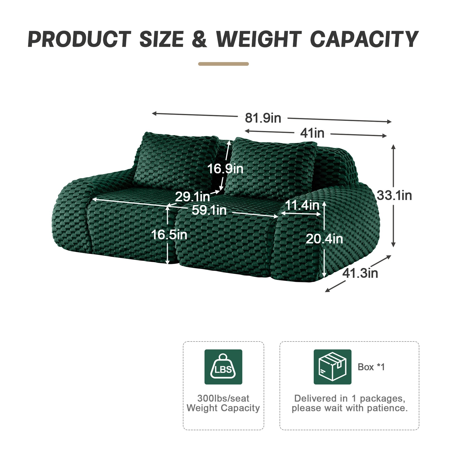 82" Modern Modular Sectional Sofa for Living Room,Flannelette Fabric,highly textured,Oversized 2-Seater Couch,Deep Seat,Deep Seat,Boneless sofa,Buckle connection,Anti-slip Design,No Assembly,Green