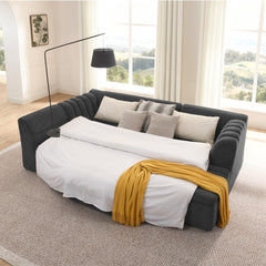 135" U-Shaped Modular Sectional Sofa with Chaise and Movable Ottoman for Living Room, Chenille Upholstered Boneless Couches with Wave-Shaped Armrest, No Pillows Included