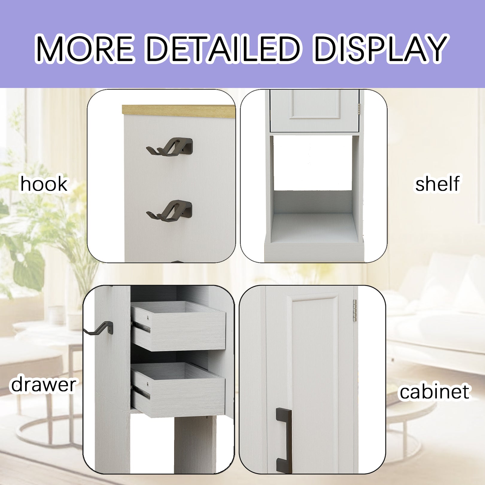 44.49" Slim AV Media Stand Game Console Stand, Media Storage Cabinet with 2 built-in Drawers and 3 Hooks, Game Console Storage Cabinet for PS5 and Xbox-Antique White