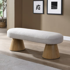 Dining Bench for Dining Room, Upholstered Bedroom End of Bed Entryway Bench Fabric Ottoman for Living Room, Beige Stool Top Wood Leg 300 LBS Weight Capacity