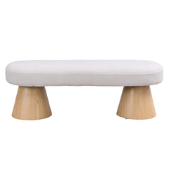 Dining Bench for Dining Room, Upholstered Bedroom End of Bed Entryway Bench Fabric Ottoman for Living Room, Beige Stool Top Wood Leg 300 LBS Weight Capacity