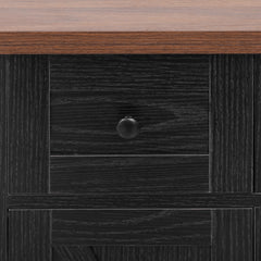 K&K 53'' Farmhouse Kitchen Island with Two Tempered Glass Cabinet Doors, Power Outlet, Rolling Kitchen Cart on Wheels with Drop Leaf, 5 Open Side Racks, 3 Drawers, for Kitchen, Dining Room, Black