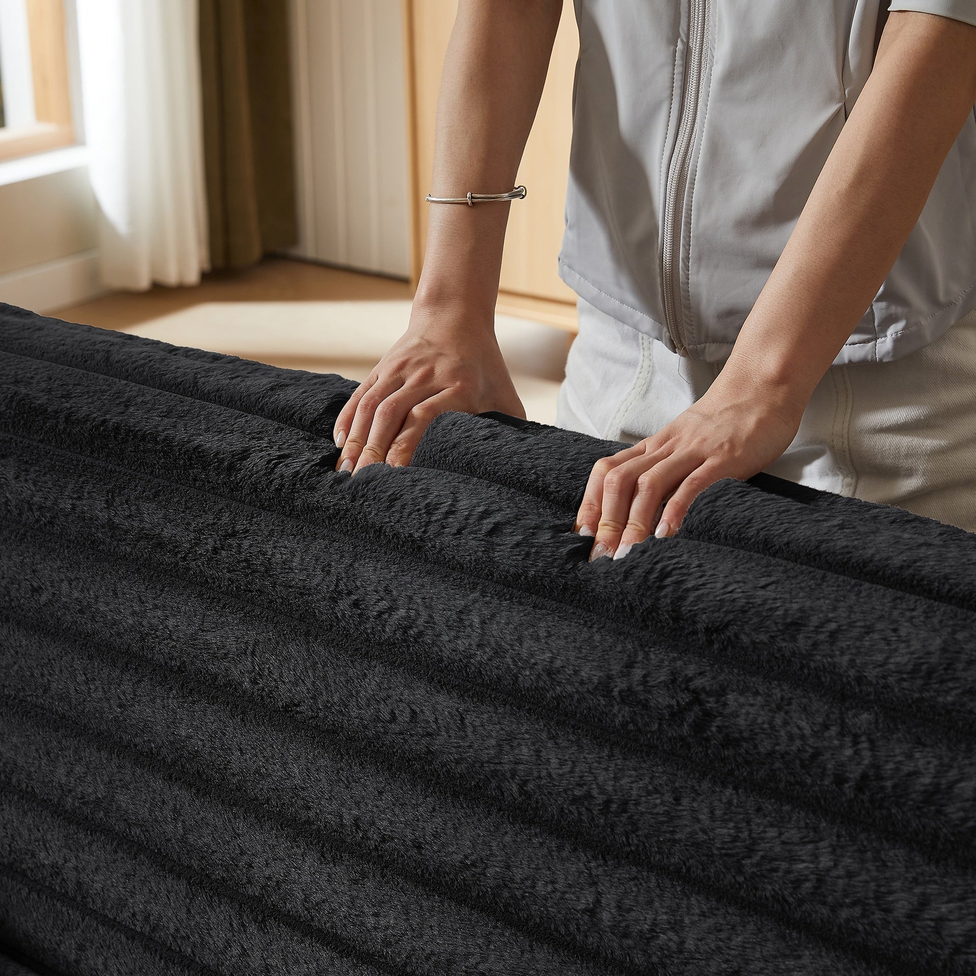 Black Corduroy Sofa Bed with Pull Out  Bed