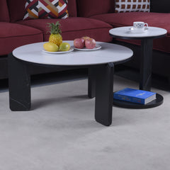 Set of 2 Round Nesting Coffee Table for Small Place, living room end table with white sintered stone top, 32.68" + 16.93" diameter Side Table Night Stand for Bed Room Dining Room, 83+ 43 cm sofa table