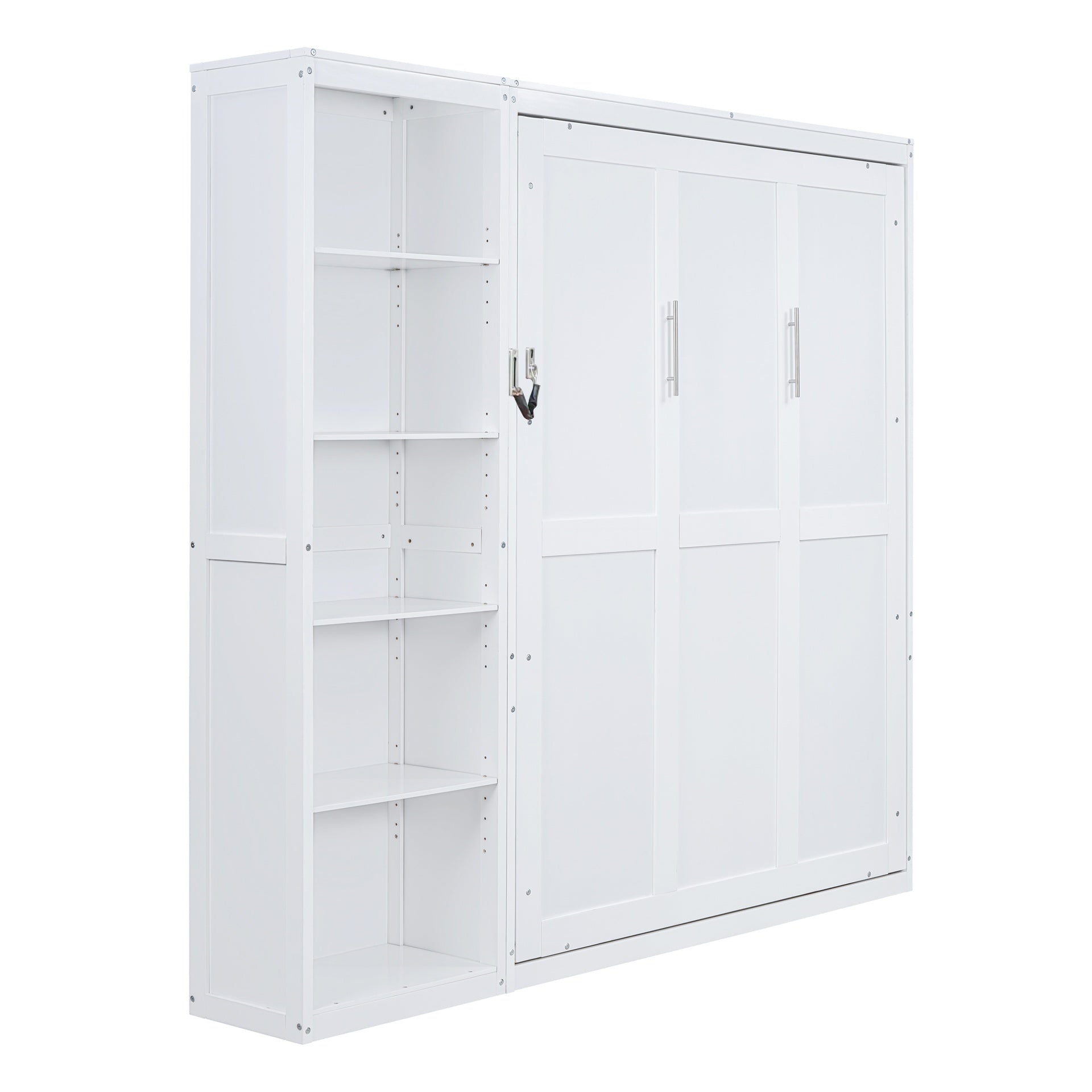 Queen Size Murphy Bed Wall Bed with Shelves,White