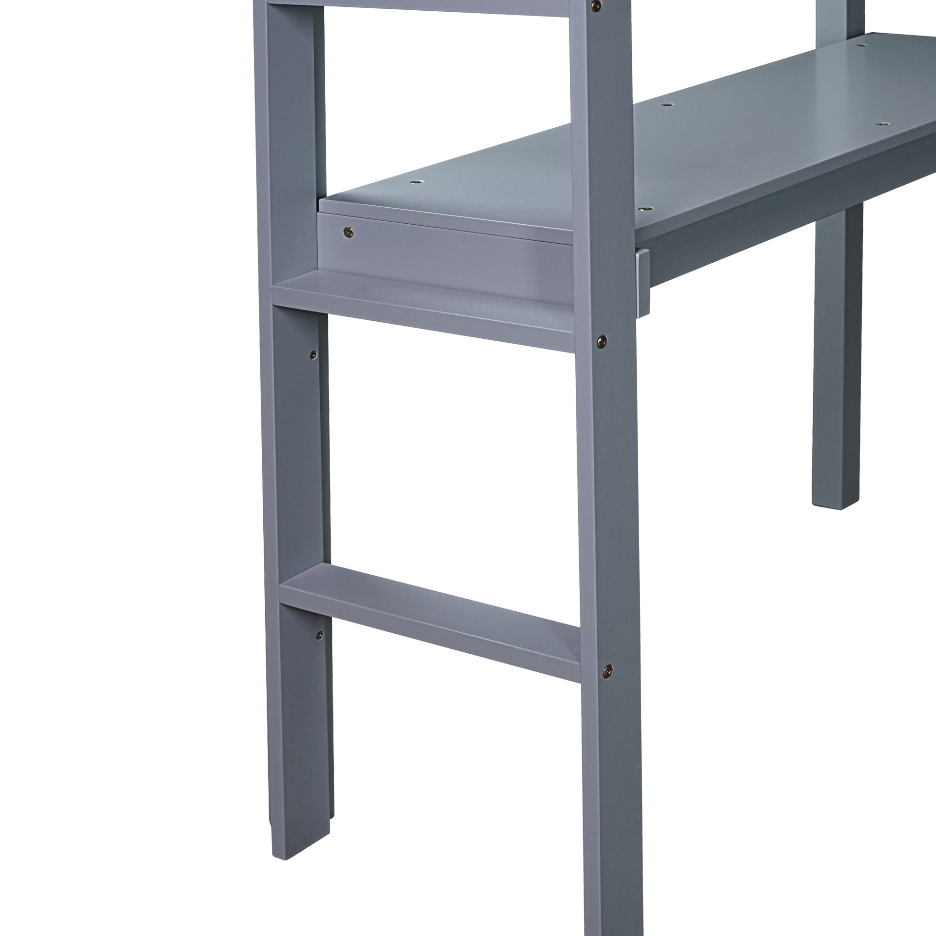 Twin High Loft Bed, Rubber Wood  Loft Bed with Safety Guardrail, built-in desk, ladder,Grey