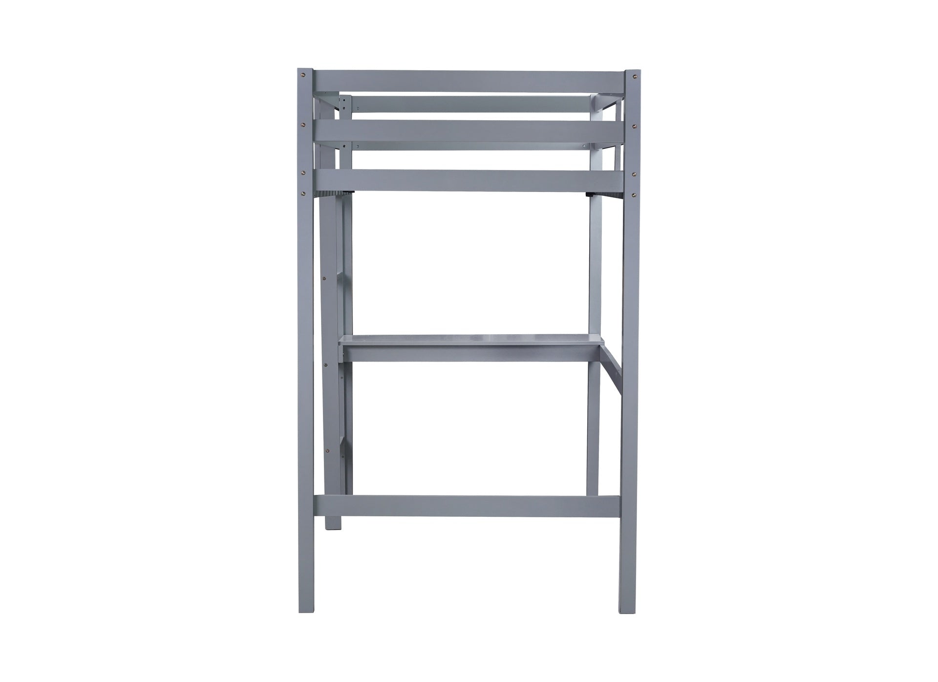 Twin High Loft Bed, Rubber Wood  Loft Bed with Safety Guardrail, built-in desk, ladder,Grey