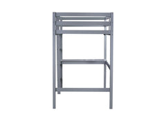 Twin High Loft Bed, Rubber Wood  Loft Bed with Safety Guardrail, built-in desk, ladder,Grey