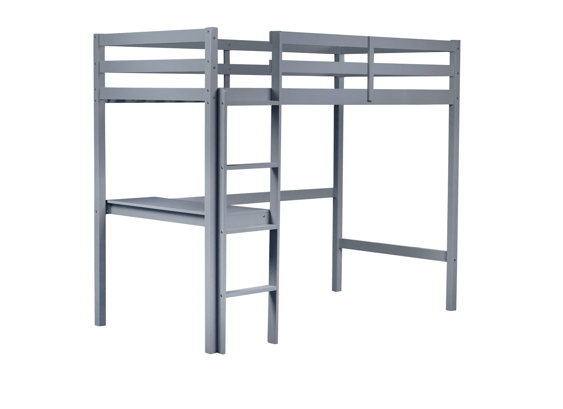 Twin High Loft Bed, Rubber Wood  Loft Bed with Safety Guardrail, built-in desk, ladder,Grey