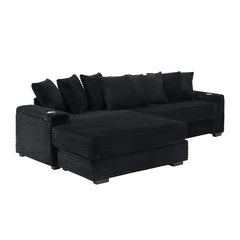 111.4 " Black corduroy sofa, armrest with cup holder and storage function, recliner can be changed left and right, suitable for living room bedroom lounge area