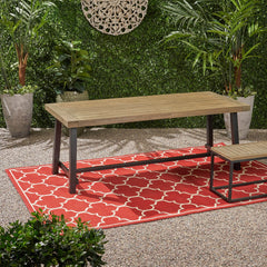 Outdoor Acacia Wood Dining Table,Grey/Rustic Metal