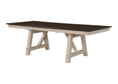 5pc Cottage Style Extendable Dining Table Set Chalk Gray Tow Tone Finish Upholstered Chair Dining Room Wooden Furniture Two Self-Storing Refectory Leaves Solid Wood