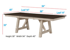 Cottage Style 1pc Extendable Dining Table Chalk Gray Tow Tone Finish Dining Room Wooden Furniture Two Self-storing Refectory Leaves Trestle Legs